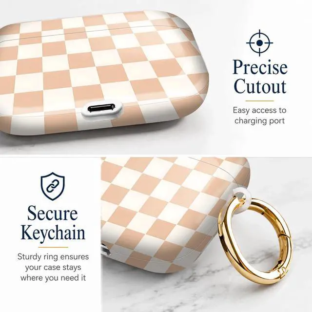 Alt view image 3 of 7 - Compatiable with AirPod Pro 3 Trendy Case with Keychain Shockproof and Full Coverage, Unique Pattern Design for 3rd Gen Airpod Pro(Beige White Squares)