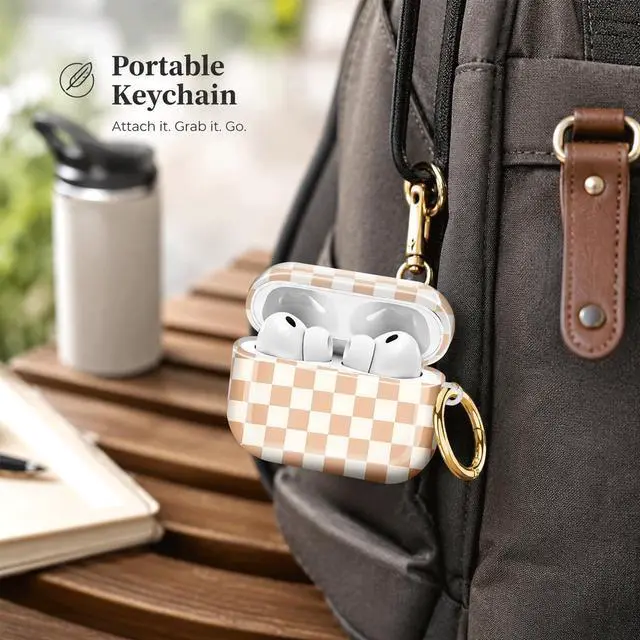 Alt view image 5 of 7 - Compatiable with AirPod Pro 3 Trendy Case with Keychain Shockproof and Full Coverage, Unique Pattern Design for 3rd Gen Airpod Pro(Beige White Squares)