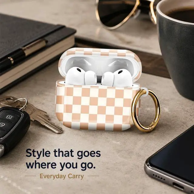 Alt view image 7 of 7 - Compatiable with AirPod Pro 3 Trendy Case with Keychain Shockproof and Full Coverage, Unique Pattern Design for 3rd Gen Airpod Pro(Beige White Squares)