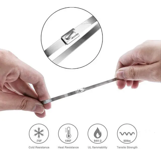 Alt view image 3 of 7 - 100 Pcs 20 Inch Metal Zip Tie Heavy Duty, Stainless Steel | Adjustable,Cable Tie with 200 Lbs Tensile Strength for Machinery,Vehicles,Farms,Cables,Pipesas,Fence