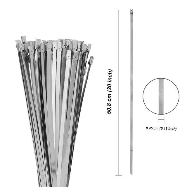 Alt view image 4 of 7 - 100 Pcs 20 Inch Metal Zip Tie Heavy Duty, Stainless Steel | Adjustable,Cable Tie with 200 Lbs Tensile Strength for Machinery,Vehicles,Farms,Cables,Pipesas,Fence