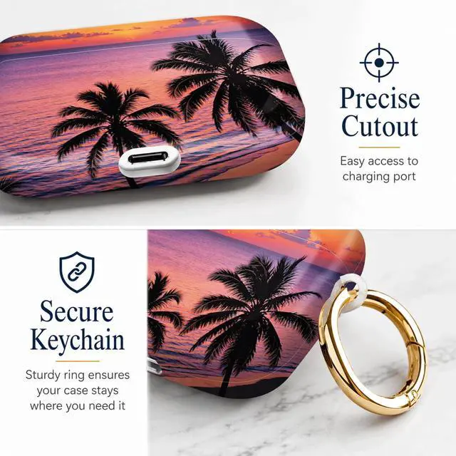 Alt view image 3 of 7 - Compatiable with AirPod Pro 3 Trendy Case with Keychain Shockproof and Full Coverage, Unique Pattern Design for 3rd Gen Airpod Pro(Tropical Sunset Palm Beach)
