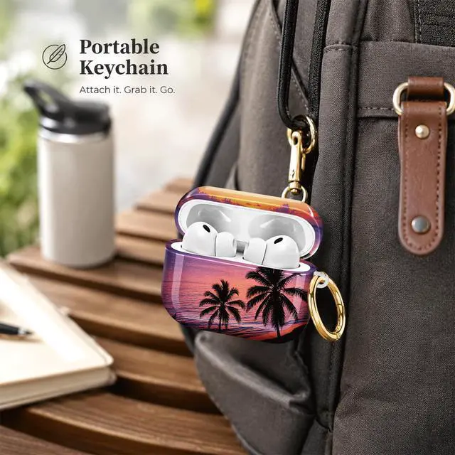 Alt view image 5 of 7 - Compatiable with AirPod Pro 3 Trendy Case with Keychain Shockproof and Full Coverage, Unique Pattern Design for 3rd Gen Airpod Pro(Tropical Sunset Palm Beach)