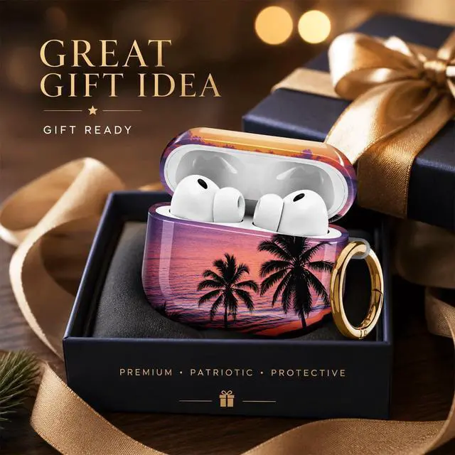 Alt view image 6 of 7 - Compatiable with AirPod Pro 3 Trendy Case with Keychain Shockproof and Full Coverage, Unique Pattern Design for 3rd Gen Airpod Pro(Tropical Sunset Palm Beach)