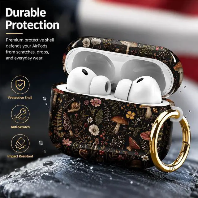 Alt view image 4 of 7 - Compatiable with AirPod Pro 3 Trendy Case with Keychain Shockproof and Full Coverage, Unique Pattern Design for 3rd Gen Airpod Pro(Mushroom Forest Floral)