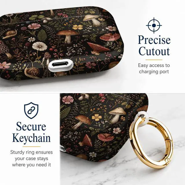 Alt view image 3 of 7 - Compatiable with AirPod Pro 3 Trendy Case with Keychain Shockproof and Full Coverage, Unique Pattern Design for 3rd Gen Airpod Pro(Mushroom Forest Floral)