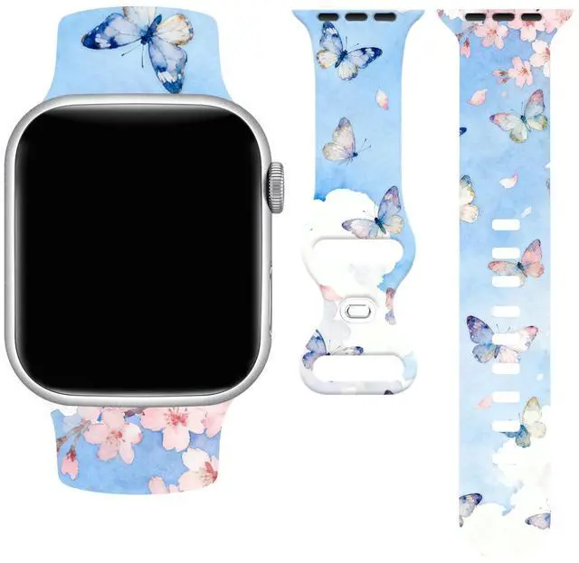 Main image of Butterflies Watch Band Compatible with Apple Watch, Silicone Strap Adjustable Replacement for Iwatch Bands All Series