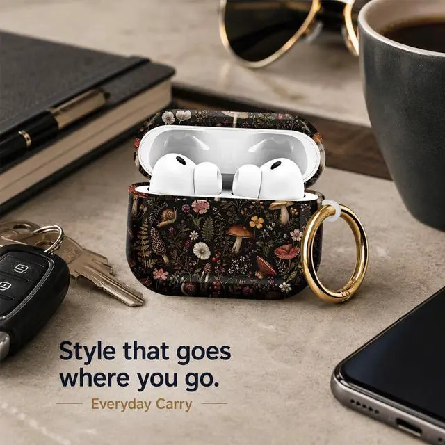 Alt view image 7 of 7 - Compatiable with AirPod Pro 3 Trendy Case with Keychain Shockproof and Full Coverage, Unique Pattern Design for 3rd Gen Airpod Pro(Mushroom Forest Floral)