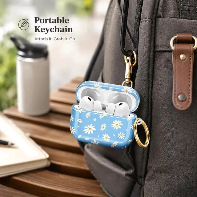 Alt view image 5 of 7 - Compatiable with AirPod Pro 3 Trendy Case with Keychain Shockproof and Full Coverage, Unique Pattern Design for 3rd Gen Airpod Pro(Daisy On Blue)