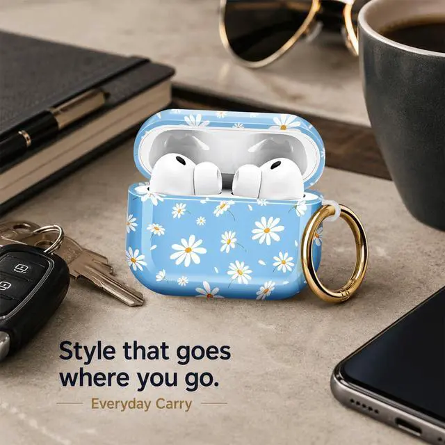 Alt view image 7 of 7 - Compatiable with AirPod Pro 3 Trendy Case with Keychain Shockproof and Full Coverage, Unique Pattern Design for 3rd Gen Airpod Pro(Daisy On Blue)