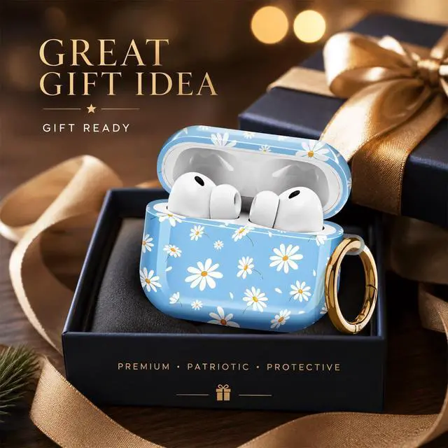 Alt view image 6 of 7 - Compatiable with AirPod Pro 3 Trendy Case with Keychain Shockproof and Full Coverage, Unique Pattern Design for 3rd Gen Airpod Pro(Daisy On Blue)