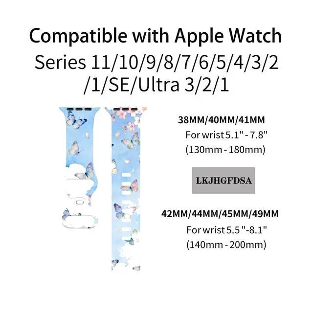 Alt view image 4 of 6 - Butterflies Watch Band Compatible with Apple Watch, Silicone Strap Adjustable Replacement for Iwatch Bands All Series