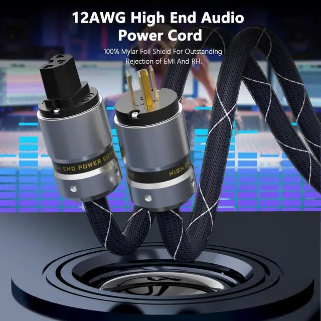 Alt view image 3 of 6 - 12AWG Audiophile Power Cord Pure Copper 125V 15A Gold Plated Plugs(2M) | Audio Power Cable Hifi Power Cable High Quality Braided Sleeves Power Line for Speaker,Sub,Turntable,Amp,DAC