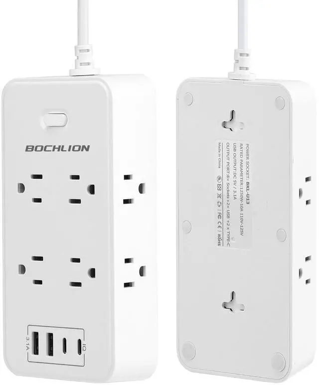 Main image of Power Strip, 6-Foot Surge ProtectorExtension Cord with Multiple Outlets, 8 Outlets 4USB Ports (2 USB-C) for Home Office (White)
