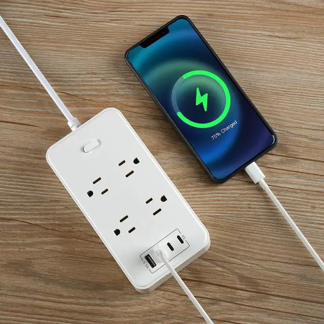 Alt view image 3 of 7 - Power Strip, 6-Foot Surge ProtectorExtension Cord with Multiple Outlets, 8 Outlets 4USB Ports (2 USB-C) for Home Office (White)