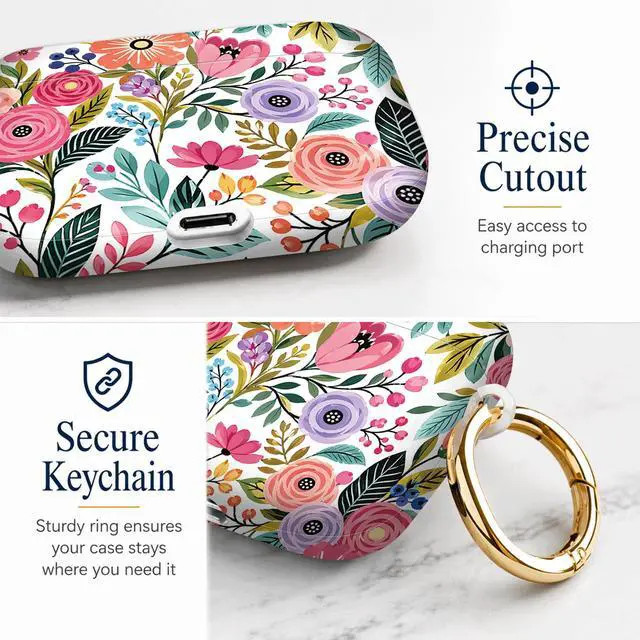 Alt view image 3 of 7 - Compatiable with AirPod Pro 3 Trendy Case with Keychain Shockproof and Full Coverage, Unique Pattern Design for 3rd Gen Airpod Pro(Colorful Floral Leaves Berries)
