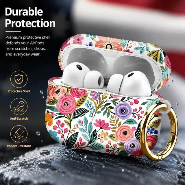 Alt view image 4 of 7 - Compatiable with AirPod Pro 3 Trendy Case with Keychain Shockproof and Full Coverage, Unique Pattern Design for 3rd Gen Airpod Pro(Colorful Floral Leaves Berries)