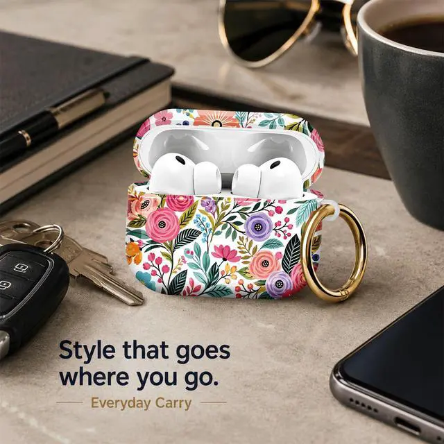 Alt view image 7 of 7 - Compatiable with AirPod Pro 3 Trendy Case with Keychain Shockproof and Full Coverage, Unique Pattern Design for 3rd Gen Airpod Pro(Colorful Floral Leaves Berries)