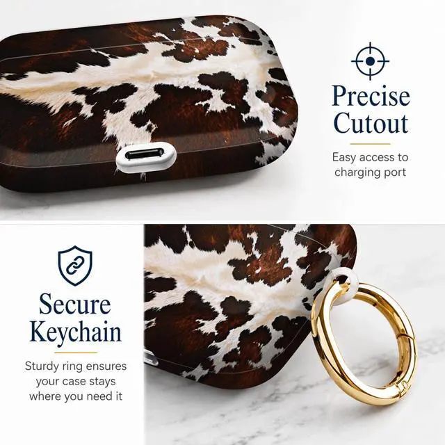 Alt view image 3 of 7 - Compatiable with AirPod Pro 3 Trendy Case with Keychain Shockproof and Full Coverage, Unique Pattern Design for 3rd Gen Airpod Pro(Brown White Spotted Cowhide)