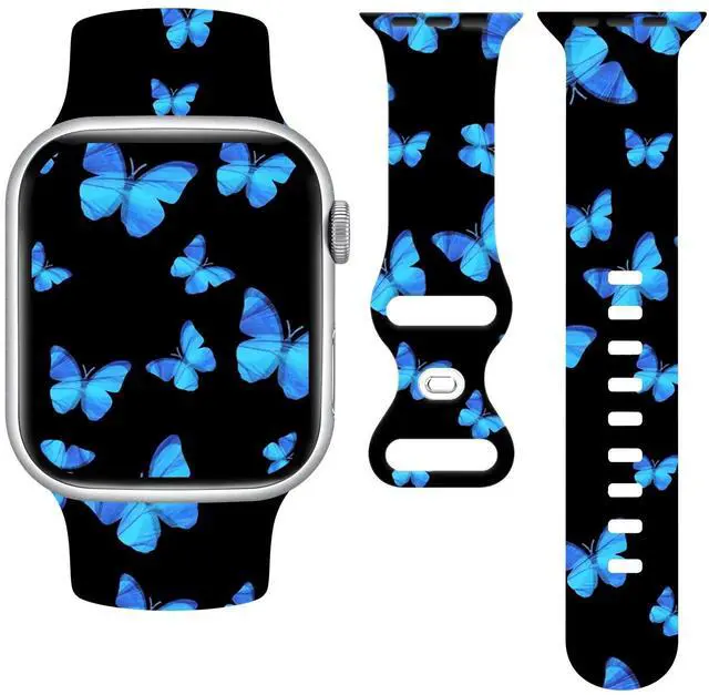 Main image of Butterflies Watch Band Compatible with Apple Watch, Silicone Strap Adjustable Replacement for Iwatch Bands All Series