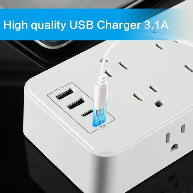 Alt view image 7 of 7 - Power Strip, 6-Foot Surge ProtectorExtension Cord with Multiple Outlets, 8 Outlets 4USB Ports (2 USB-C) for Home Office (White)