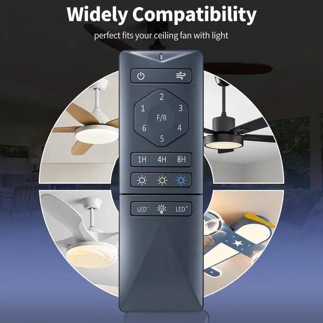 Alt view image 2 of 7 - Replacement Remote Control for WINGBO 60" Ceiling Fan with Light, Models SYCF6016 SYCF6014 SYCF6006, 6 Speed Control, Dimmable & Forward/Reverse