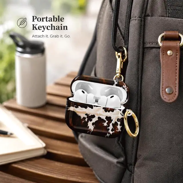 Alt view image 5 of 7 - Compatiable with AirPod Pro 3 Trendy Case with Keychain Shockproof and Full Coverage, Unique Pattern Design for 3rd Gen Airpod Pro(Brown White Spotted Cowhide)