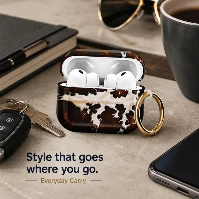 Alt view image 7 of 7 - Compatiable with AirPod Pro 3 Trendy Case with Keychain Shockproof and Full Coverage, Unique Pattern Design for 3rd Gen Airpod Pro(Brown White Spotted Cowhide)