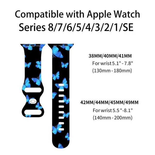 Alt view image 7 of 7 - Butterflies Watch Band Compatible with Apple Watch, Silicone Strap Adjustable Replacement for Iwatch Bands All Series