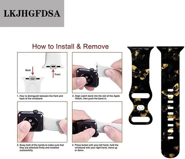Alt view image 3 of 6 - Butterflies Watch Band Compatible with Apple Watch, Silicone Strap Adjustable Replacement for Iwatch Bands All Series