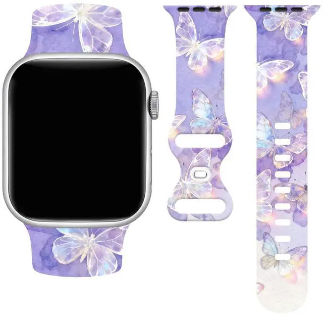 Main image of Butterflies Watch Band Compatible with Apple Watch, Silicone Strap Adjustable Replacement for Iwatch Bands All Series
