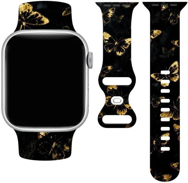 Main image of Butterflies Watch Band Compatible with Apple Watch, Silicone Strap Adjustable Replacement for Iwatch Bands All Series