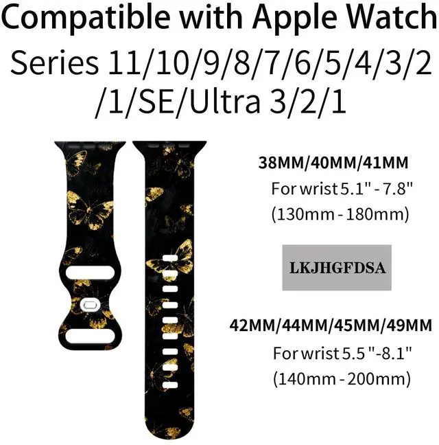 Alt view image 4 of 6 - Butterflies Watch Band Compatible with Apple Watch, Silicone Strap Adjustable Replacement for Iwatch Bands All Series