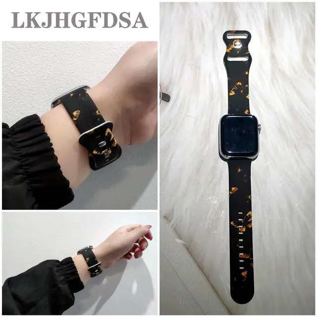 Alt view image 5 of 6 - Butterflies Watch Band Compatible with Apple Watch, Silicone Strap Adjustable Replacement for Iwatch Bands All Series