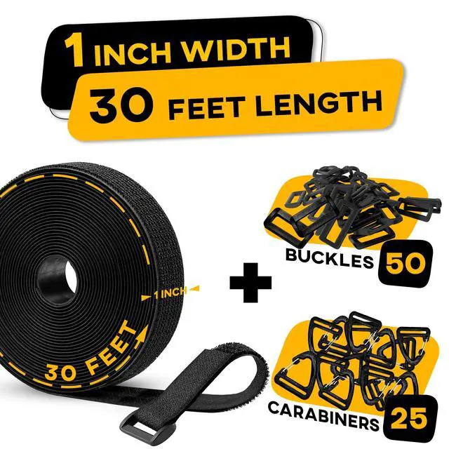 Alt view image 3 of 7 - Hook and Loop Cable Straps with 50 Bucklets and 25 Carabineres, Reusable Fastening Cable Ties, Wire Management Securing Strap for Cable Tidy, Wire Management, Multi-Purpose Cord Organizer (Black)