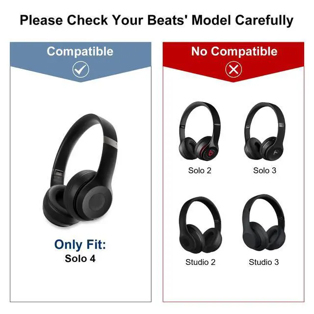 Alt view image 2 of 6 - Solo 4 Ear PadsReplacement earpads Cushions Compatible with Beats Solo 4 On-Ear Headphones (Black)