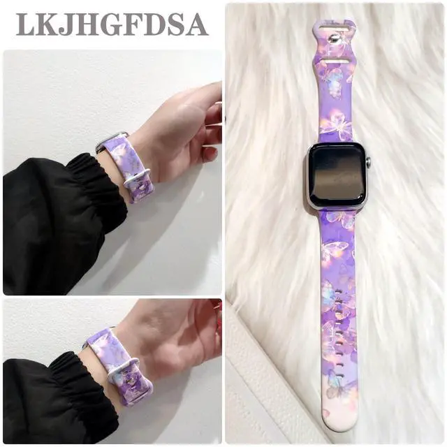 Alt view image 5 of 6 - Butterflies Watch Band Compatible with Apple Watch, Silicone Strap Adjustable Replacement for Iwatch Bands All Series