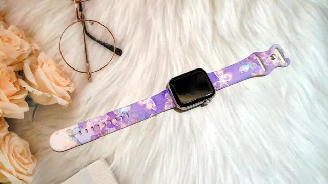Alt view image 6 of 6 - Butterflies Watch Band Compatible with Apple Watch, Silicone Strap Adjustable Replacement for Iwatch Bands All Series