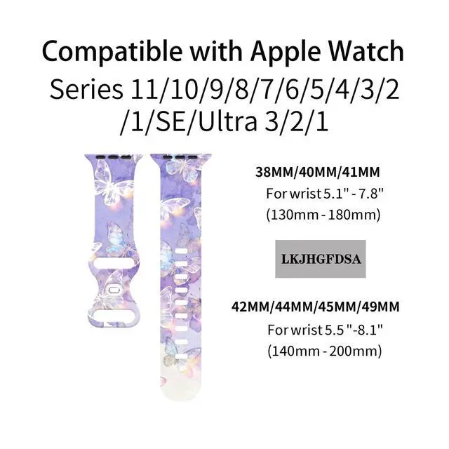 Alt view image 4 of 6 - Butterflies Watch Band Compatible with Apple Watch, Silicone Strap Adjustable Replacement for Iwatch Bands All Series