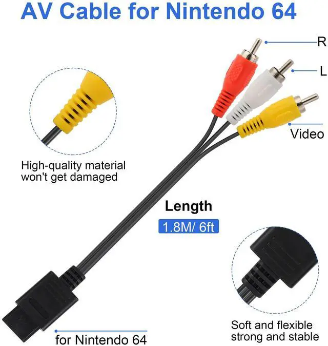 Alt view image 3 of 7 - N64 Power Supply and AV Cable, Replacement AC Power Adapter and AV Composite Video Cable Compatible with Nintendo 64