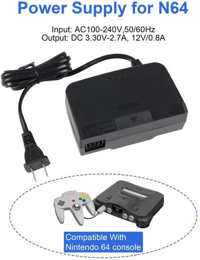 Alt view image 2 of 7 - N64 Power Supply and AV Cable, Replacement AC Power Adapter and AV Composite Video Cable Compatible with Nintendo 64