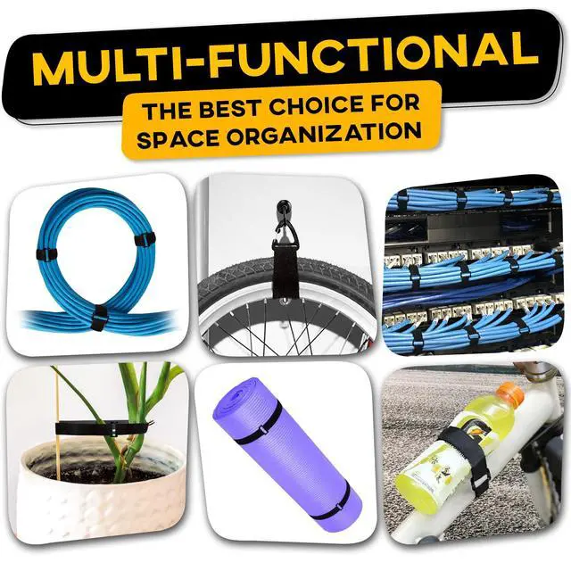 Alt view image 7 of 7 - Hook and Loop Cable Straps with 50 Bucklets and 25 Carabineres, Reusable Fastening Cable Ties, Wire Management Securing Strap for Cable Tidy, Wire Management, Multi-Purpose Cord Organizer (Black)