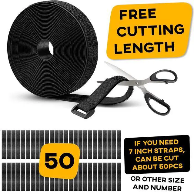 Alt view image 5 of 7 - Hook and Loop Cable Straps with 50 Bucklets and 25 Carabineres, Reusable Fastening Cable Ties, Wire Management Securing Strap for Cable Tidy, Wire Management, Multi-Purpose Cord Organizer (Black)