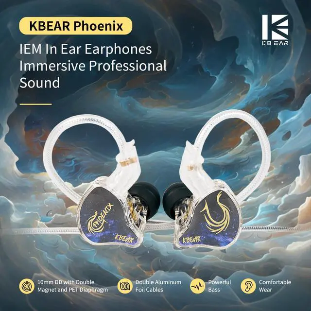 Alt view image 3 of 6 - KBEAR Phoenix Wired Earbuds IEMs, Purple no Mic | in Ear Headphones with 10mm DD+PET Driver, Stereo Clear Sound Gaming Headphones, in Ear Monitor for Music Gaming