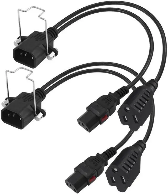 Main image of C14 to C13+NEMA 5-15R Y Splitter Power Cord, 1FT 18AWG 10A, Locking IEC320 C14 Male to C13+Nema 5-15R Female Splitter Adapter Extension Cord(Lockable C14&C13 connectors), Black 2-Pack