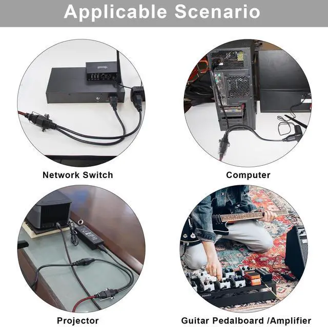 Alt view image 4 of 7 - C14 to C13+NEMA 5-15R Y Splitter Power Cord, 1FT 18AWG 10A, Locking IEC320 C14 Male to C13+Nema 5-15R Female Splitter Adapter Extension Cord(Lockable C14&C13 connectors), Black 2-Pack