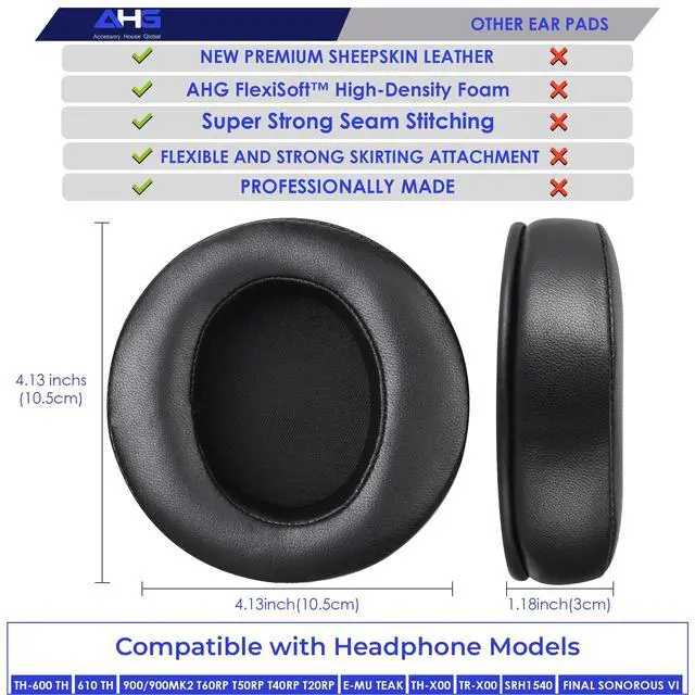 Alt view image 3 of 5 - Sheepskin Ear Pads Compatible with Fostex TH-600 TH-610 TH-900 T60RP T50RP T40RP Massdrop TH-X00 TR-X00 Denon AH-D2000 D5000 D7000 AH-D5200 D7200 D9200 + Hifiman Headphones