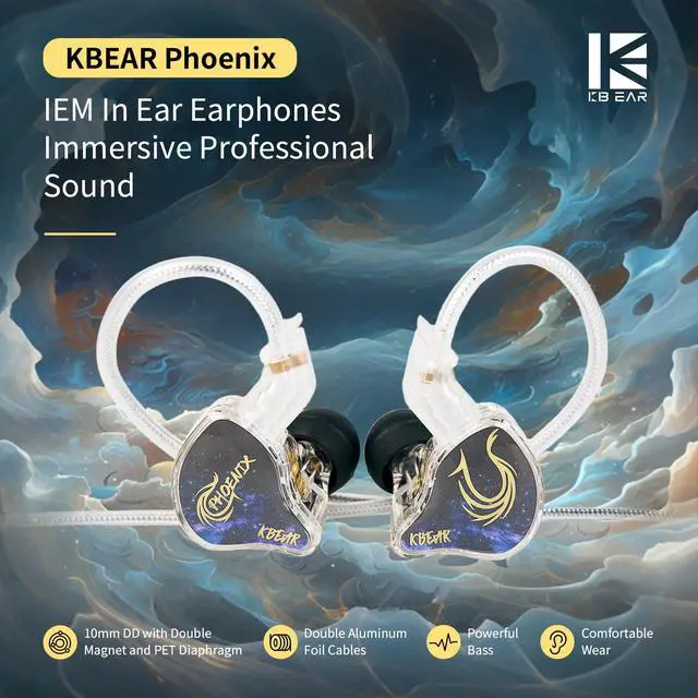 Alt view image 3 of 6 - KBEAR Phoenix Wired Earbuds IEMs, Purple with Mic | in Ear Headphones with 10mm DD+PET Driver, Stereo Clear Sound Gaming Headphones, in Ear Monitor for Music Gaming