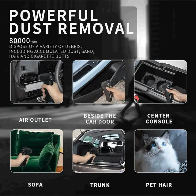 Alt view image 5 of 6 - Compressed Air Duster - mini Jet Fan - Powerful Cordless Air Duster, 4 Gear Adjustable Electric Air Blower Reusable No Canned Air Duster for PC Car Desk Gaming Motorcycle (Black)