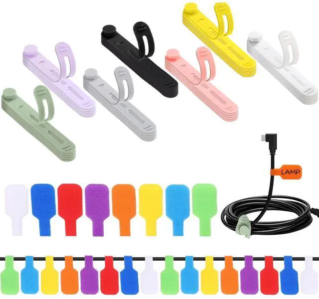Main image of 90pcs Cable Labels and Cable Ties Cord Management Organizer Kit Reusable 42 Silicone Ties with 48 Cord Labels for Electronics Travel Home Office Desk Wire Organization(Mixed Color)